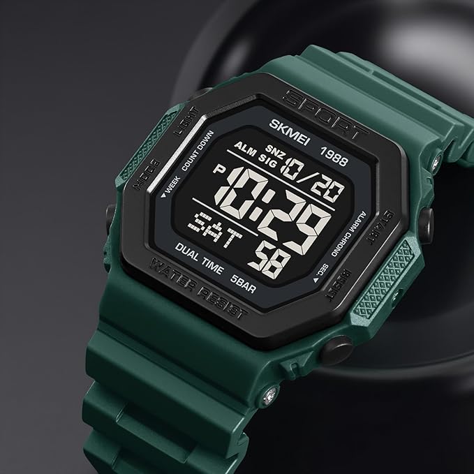 Stylish Digital Sports Watch for Men with Square Dial Dual Time Alarm Stopwatch Luminous Display and Durable Strap