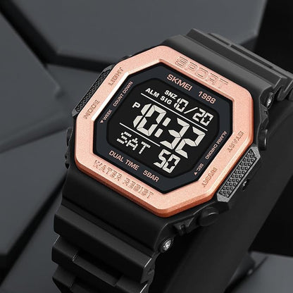 Stylish Digital Sports Watch for Men with Square Dial Dual Time Alarm Stopwatch Luminous Display and Durable Strap