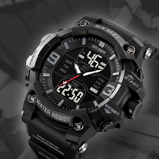 Rugged Analog Digital Sports Watch for Men with Multi Function Display and Outdoor Style