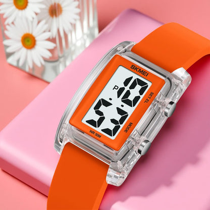 Digital Watch for Men LED Display, Rectangle Dial, Waterproof Sports Watch with Silicone Strap