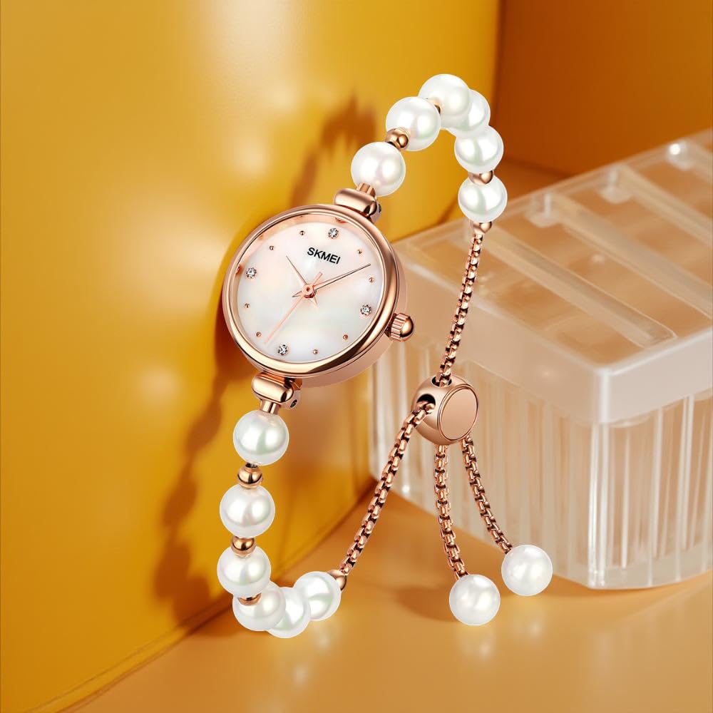 Elegant Pearl Chain Analog Watch for Women with Premium Rose Gold Finish and Adjustable Bracelet Design