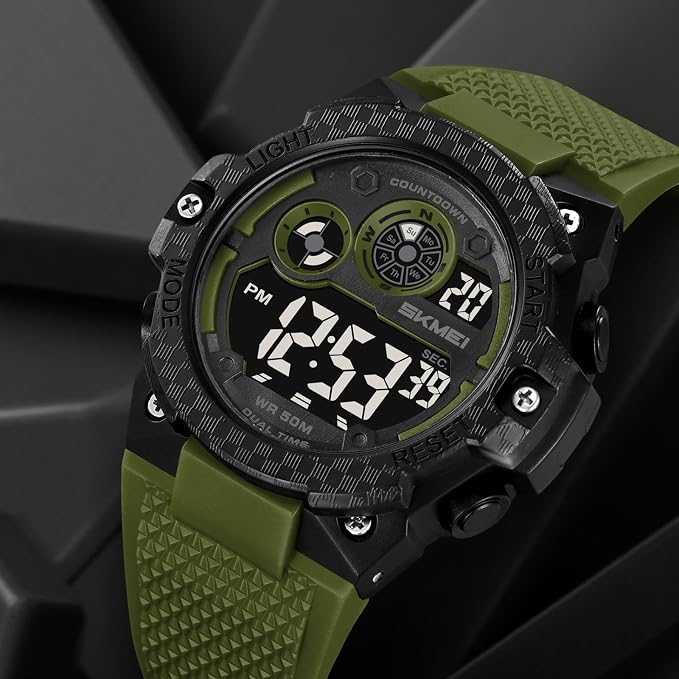 Rugged Digital Sports Watch with Textured Strap for men