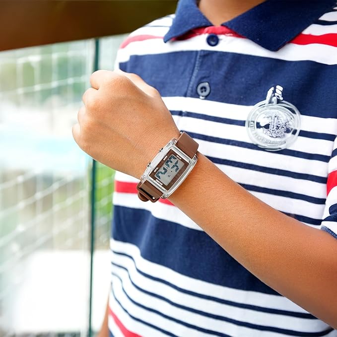 Digital Watch for Men LED Display, Rectangle Dial, Waterproof Sports Watch with Silicone Strap