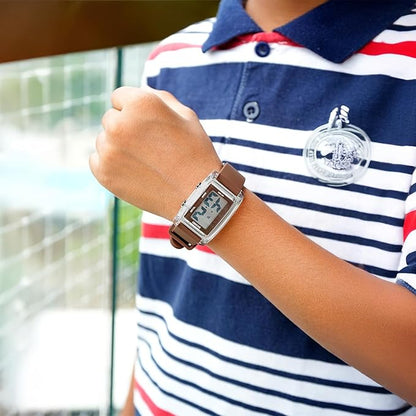 Digital Watch for Men LED Display, Rectangle Dial, Waterproof Sports Watch with Silicone Strap