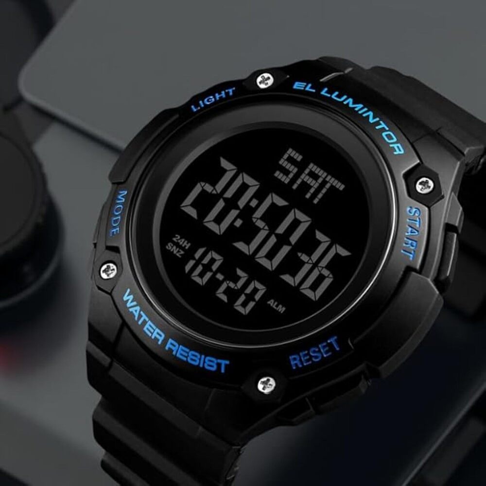 Digital Sports Wrist Watch with Large Display and Resin Strap For Men