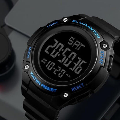 Digital Sports Wrist Watch with Large Display and Resin Strap For Men