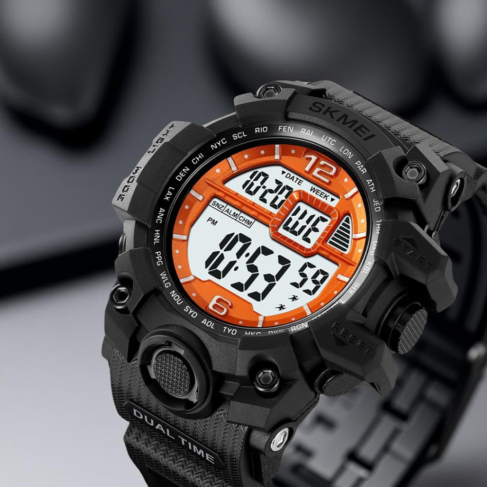 Rugged Digital Sports Watch for Men with Dual Time Display and Outdoor Adventure Style