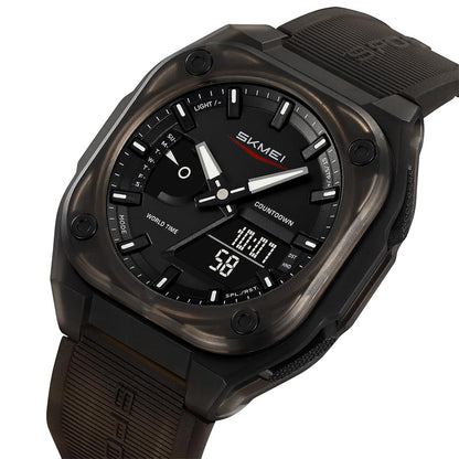 Rugged Analog Digital Sports Watch with Patterned Strap for men