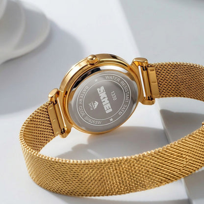 Elegant Analog Wrist Watch with Crystal Accents and Stainless Steel Strap For Women