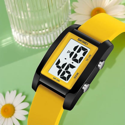 Digital Watch for Men LED Display, Rectangle Dial, Waterproof Sports Watch with Silicone Strap