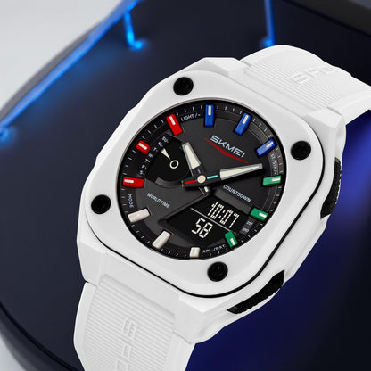 Rugged Analog Digital Sports Watch with Patterned Strap for men