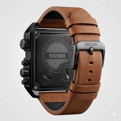 Multi Display Analog Digital Wrist Watch with Leather Strap For Men