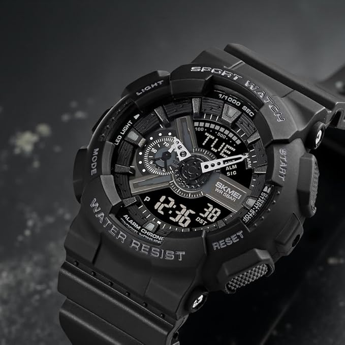Analog-Digital Watch for Men with Black Silicone Strap and Round Dial for Casual & Formal Wear