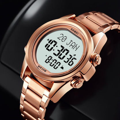 Digital Display White Dial Zinc Alloy Men's Stainless Steel Black Color Stylish Watch
