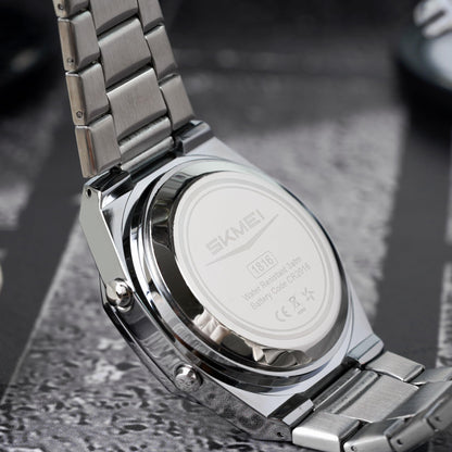 Analog-Digital Watch for Men with Silver Metal Strap and Round Dial for Casual & Formal Wear
