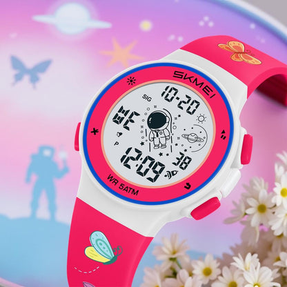 Kids Digital Watch with Cartoon Space Design and Soft Comfortable Strap for Daily Wear