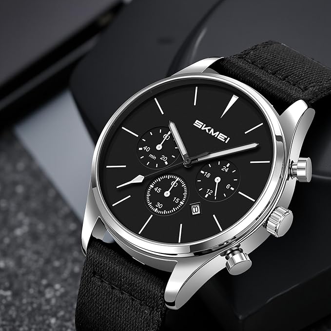 Classic Chronograph Style Analog Watch with Fabric Strap