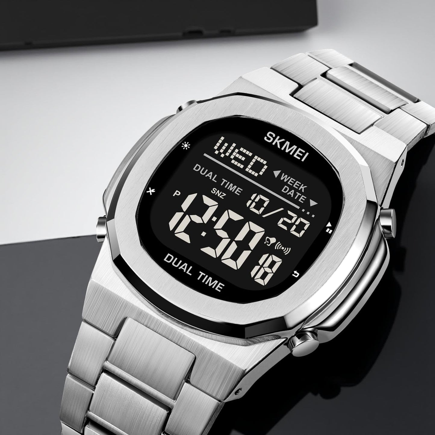 Premium Digital Sports Watch for Men with Stainless Steel Strap, Waterproof Style Wrist Watch for Casual Outdoor and Daily Wear