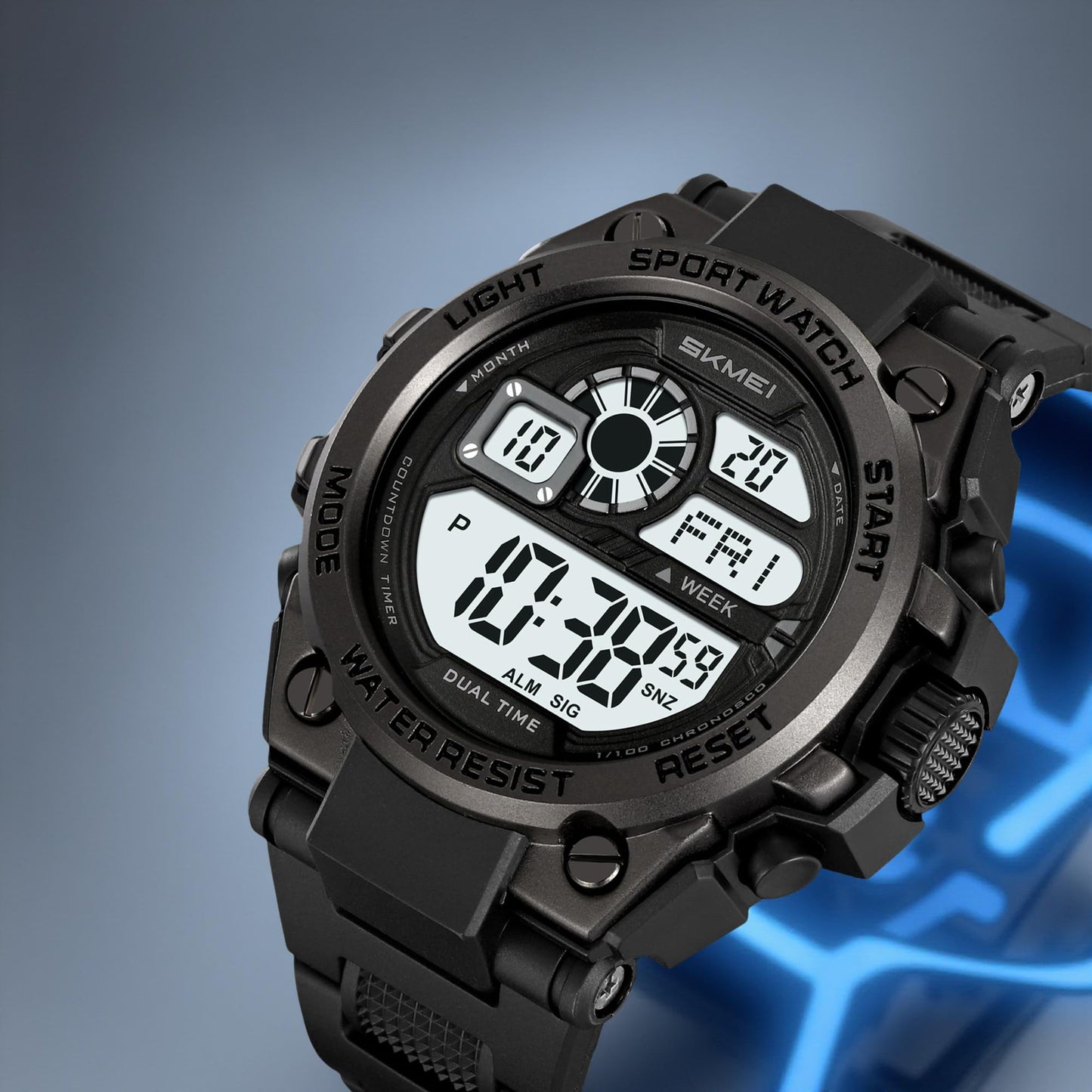 Rugged Digital Sports Watch with Dual Time Display for men