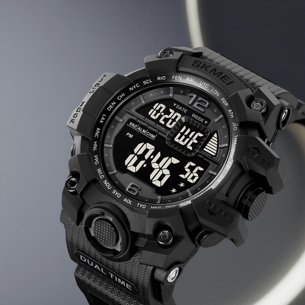 Rugged Digital Sports Watch for Men with Dual Time Display and Outdoor Adventure Style