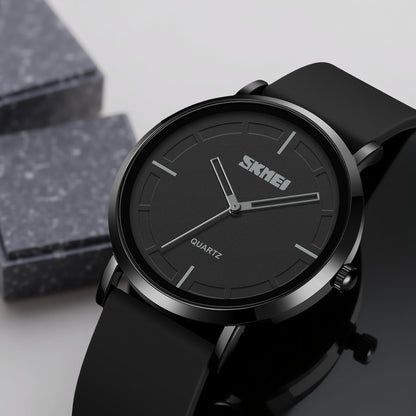 Minimalist Analog Quartz Wristwatch with Soft Silicone Strap and Contrast Dial