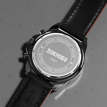Men Quartz Watch Six Pointer Popular Leather Strap Waterproof Watch