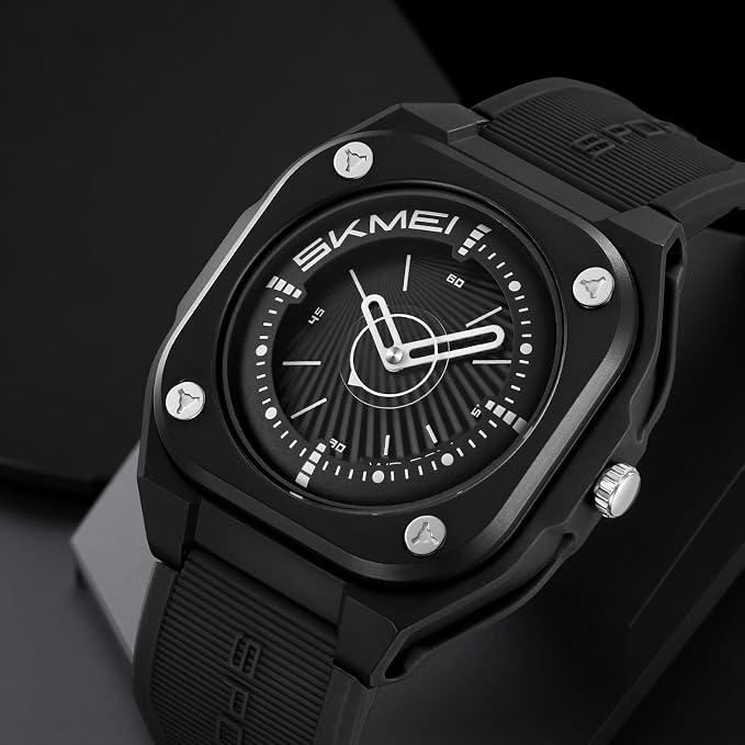 Minimalist Analog Wrist Watch with Textured Strap for men
