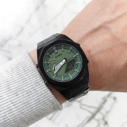 Analog-Digital Watch for Men with Black Metal Strap and Round Dial for Casual & Formal Wear