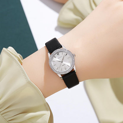 Elegant Crystal Dial Analog Wrist Watch with Leather Strap for women