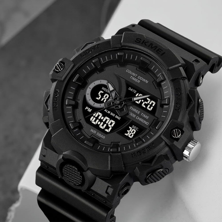 Analog-Digital Watch for Men with Black Silicone Strap and Round Dial for Casual & Formal Wear