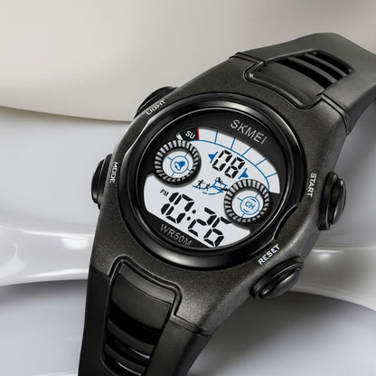 Digital Kids Watch LED Display, Round Dial, Waterproof Sports Watch with Alarm, Date & Comfortable Strap