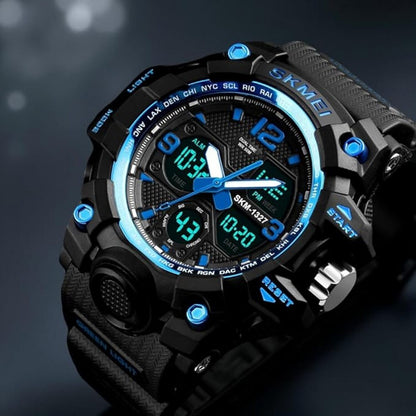 Dual Display Sports Wrist Watch with Rugged Design and Resin Strap For Men