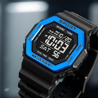 Stylish Digital Sports Watch for Men with Square Dial Dual Time Alarm Stopwatch Luminous Display and Durable Strap