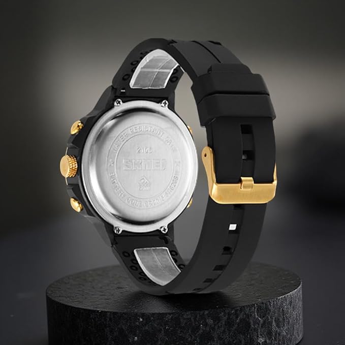 Men’s Black Sports Watch | Analog-Digital Display, Alarm, Stopwatch, Date Function, Water Resistant, Stylish Design