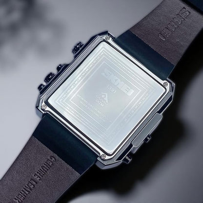 Multi Display Analog Digital Wrist Watch with Leather Strap For Men