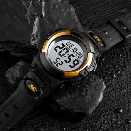 Rugged Digital Sports Wrist Watch with Resin Strap and Multi Function Display For Kids