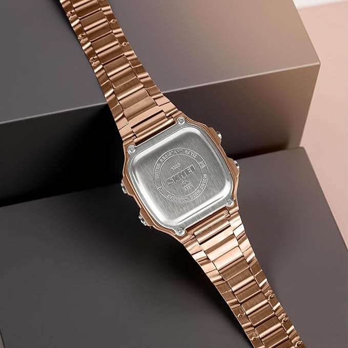 Premium Digital Watch for Men with Square Dial Dual Time Alarm Stopwatch and Metal Strap