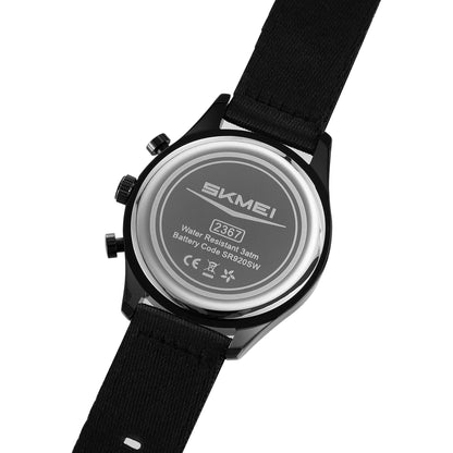 Skmei Quartz Analog Black Dial Zinc Alloy Case Nylon Strap Watch for Men - 2367