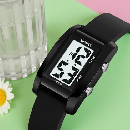 Digital Watch for Men LED Display, Rectangle Dial, Waterproof Sports Watch with Silicone Strap