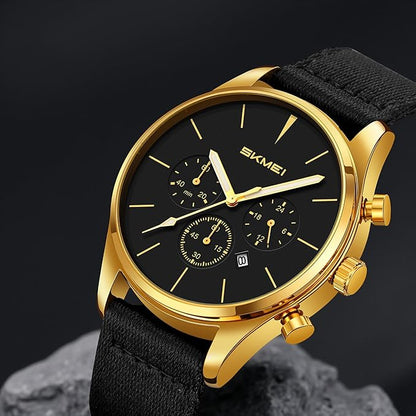 Classic Chronograph Style Analog Watch with Fabric Strap