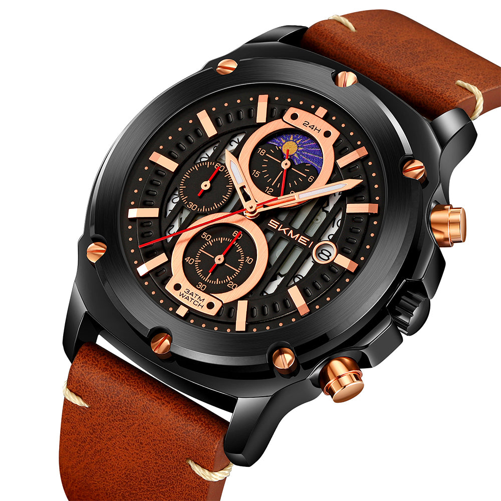 Skmei Quartz Analog Dial Leather Strap Watch for Men - 9351