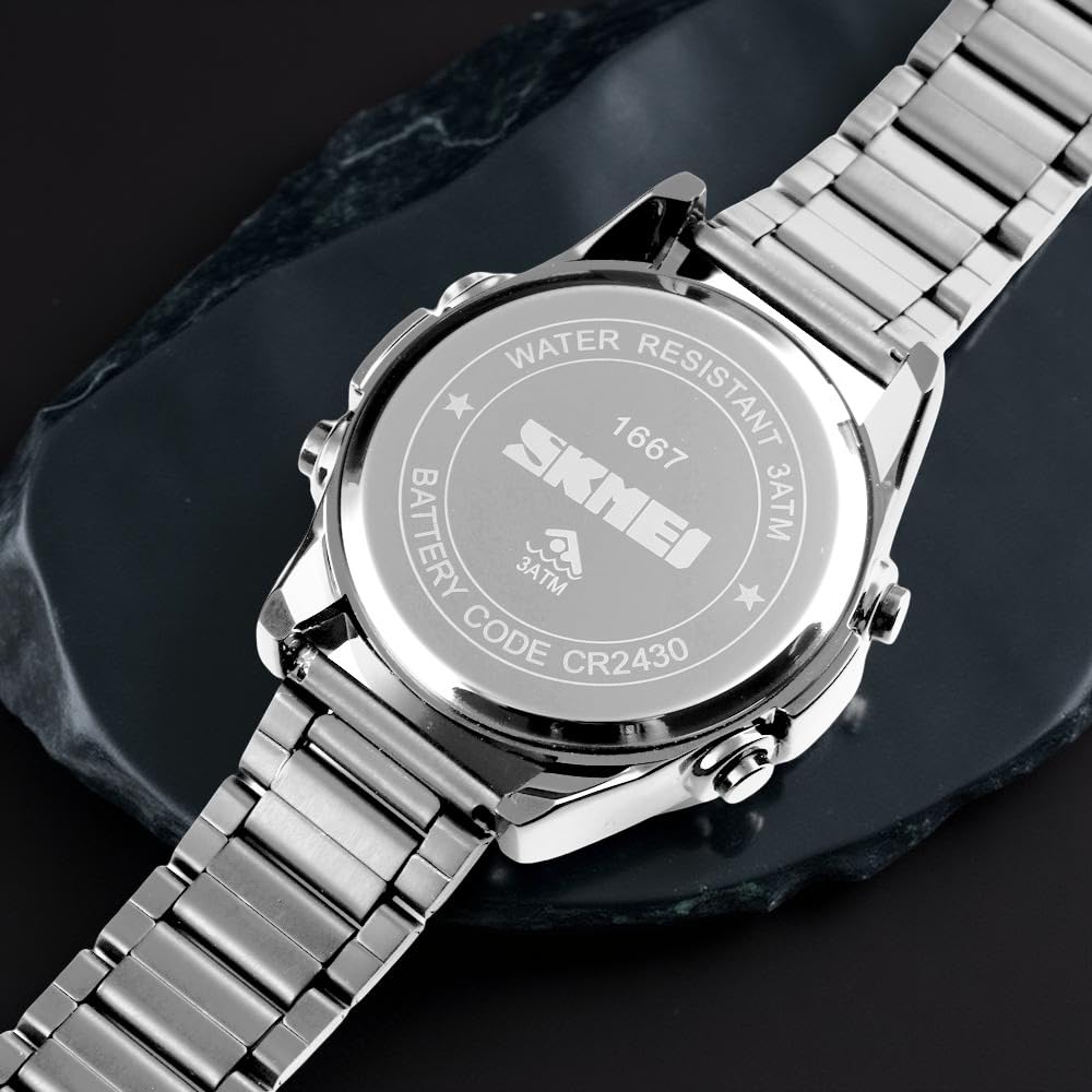 Digital Display White Dial Zinc Alloy Men's Stainless Steel Black Color Stylish Watch