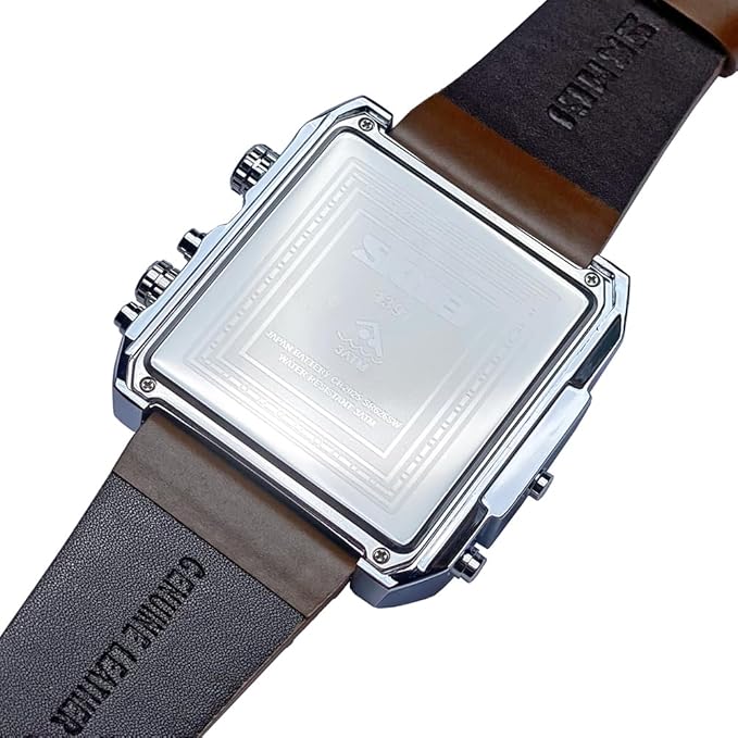 Multi Display Analog Digital Wrist Watch with Leather Strap For Men