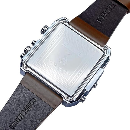 Multi Display Analog Digital Wrist Watch with Leather Strap For Men