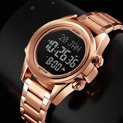 Digital Display White Dial Zinc Alloy Men's Stainless Steel Black Color Stylish Watch