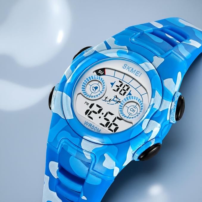 Digital Kids Watch LED Display, Round Dial, Waterproof Sports Watch with Alarm, Date & Comfortable Strap