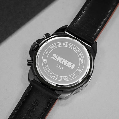 Men Quartz Watch Six Pointer Popular Leather Strap Waterproof Watch