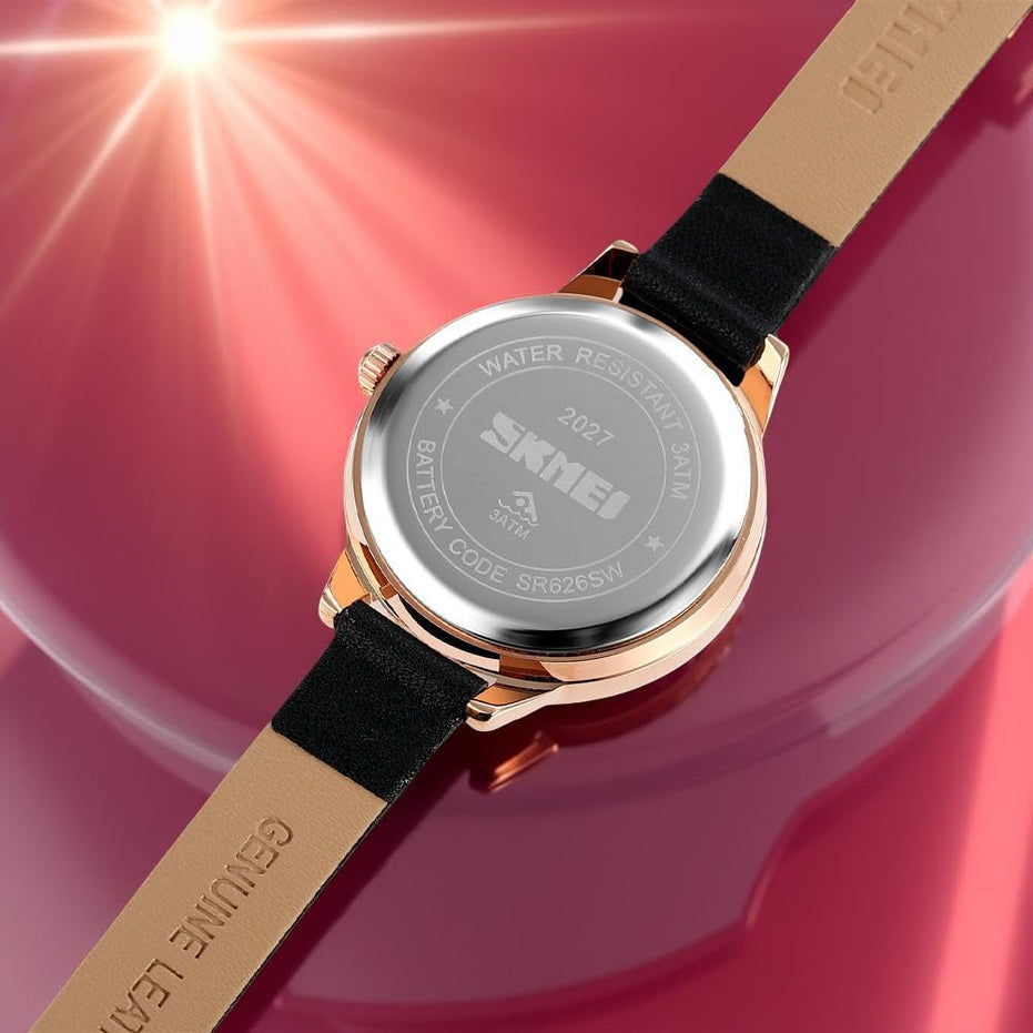 Analog Watch for Women with Red Leather Strap and Round Dial for Casual & Formal Wear