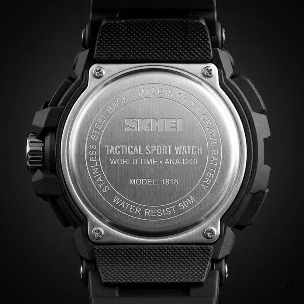Rugged Dual Display Sports Wrist Watch with Resin Strap For Men