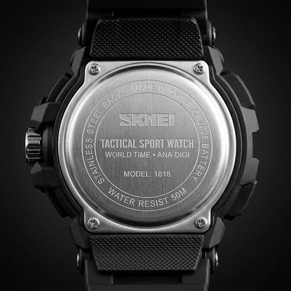 Rugged Dual Display Sports Wrist Watch with Resin Strap For Men